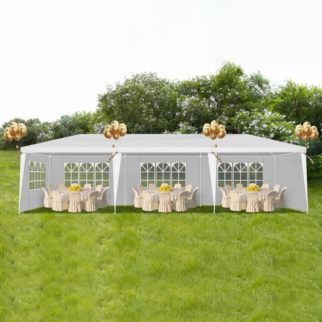 10'x30' Outdoor Party Tent with 8 Removable Sidewalls, Waterproof White Canopy Wedding Gazebo for Backyard, Patio, Camping & Events