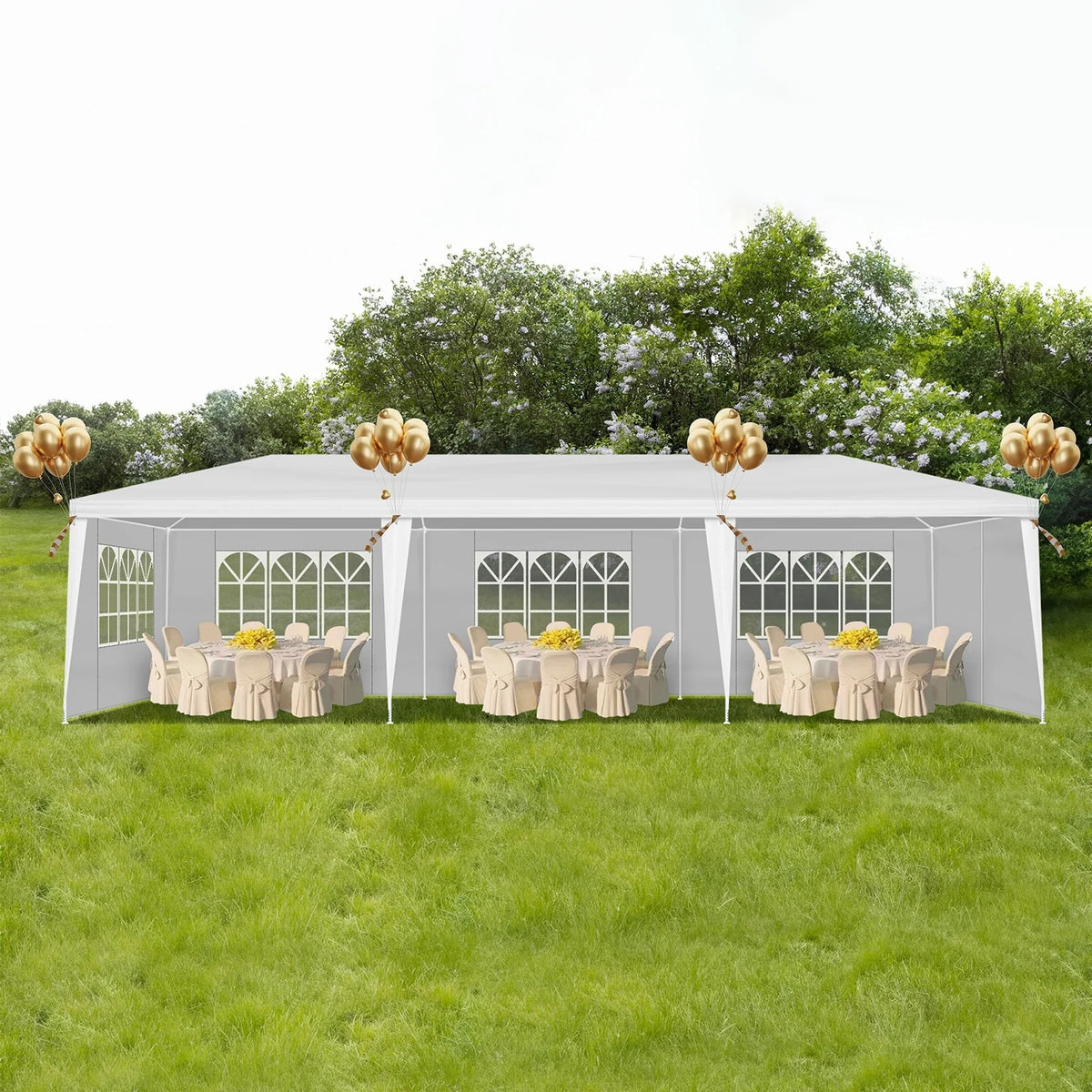 10'x30' Outdoor Party Tent with 8 Removable Sidewalls, Waterproof White Canopy Wedding Gazebo for Backyard, Patio, Camping & Events