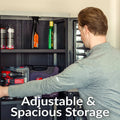 Sunnydaze Lockable Adjustable 72" Plastic 4-Shelf Freestanding Garage Storage Cabinet, Charcoal with Gray Trim
