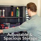 Sunnydaze Lockable Adjustable 72" Plastic 4-Shelf Freestanding Garage Storage Cabinet, Charcoal with Gray Trim