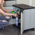 Sunnydaze Adjustable 25.5" Plastic 1-Shelf Freestanding Garage Storage Cabinet, Gray w/ Charcoal Trim