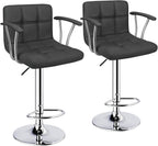Bar Stools Set of 2, PU Armrest Adjustable Swivel Barstools with Back,Black
