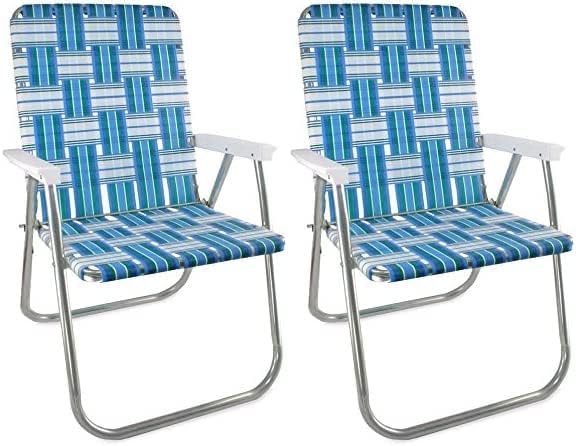 Outdoor Chairs for Camping. Made with Lightweight Aluminum Frames and UV-Resistant Webbing. Folds for Easy Storage 2- Pack (Charleston with Green Arms, Classic)