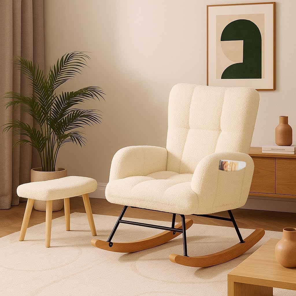 Nursery Rocking Chair, Teddy Glider Rocker with Pockets