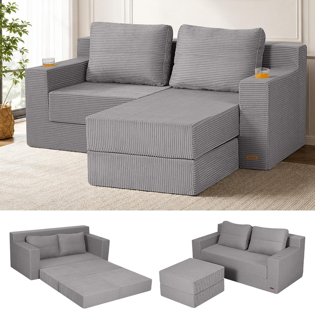 Convertible Futon Sofa Bed, 59" Folding Boneless Loveseat Small Couch