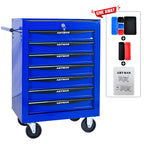 FARONZE Rolling Metal Tool Chest with 7 Drawers, 20" Steel Storage Cabinet with Ball Bearing Slides, Black and Blue Finish