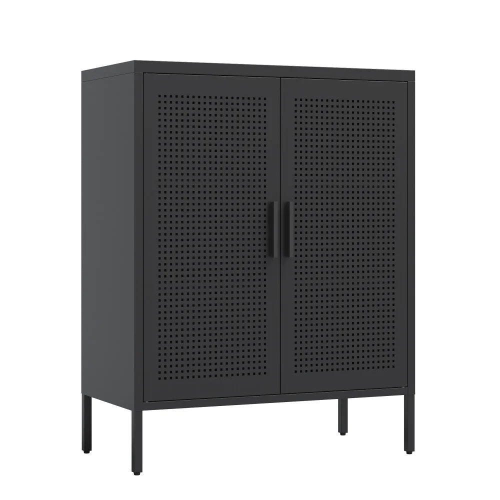 Metal 3 Tier Storage Cabinet, Storage Cabinet with 2 Doors and 2 Adjustable Shelves, Steel Lockable Garage Storage Cabinet Metal File Cabinet for Home, Office, School, Gym, White