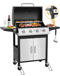 SEGMART 4 Burner BBQ Propane Gas Grill, Stainless Steel 40,000 BTU Patio Garden Barbecue Grill with Folding Side Tables, Cleaning Brush & Thermometer, Perfect for Camping, Outdoor Cooking