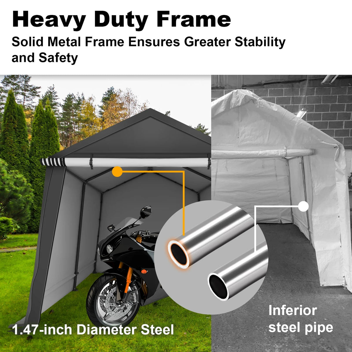 Abba Patio 7'x 12' Heavy Duty Portable Outdoor Storage Shelter Canopy, Waterproof Carport, All-Season Use, Grey