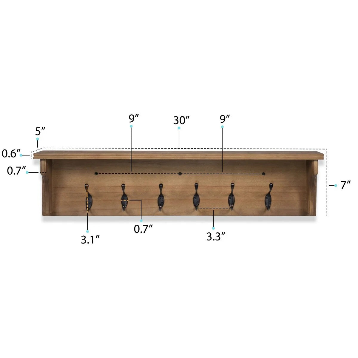 Wood Wall Key Holder with Shelf, Decorative Entryway Mail Organizer with Large Coat Hooks and Storage Rack