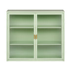 Two-door Wall Cabinet, Modern Kitchen Wall Mounted Cabinet with 2 Glass Doors, Two-tier Enclosed Storage, an Open Shelf, Towel Rack, Metal Wall Cabinet for Entryway, Living Room, Bathroom,  White