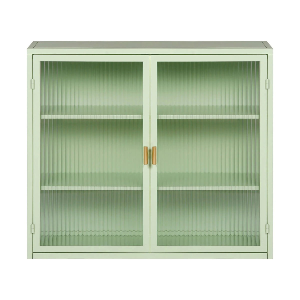 Two-door Wall Cabinet, Modern Kitchen Wall Mounted Cabinet with 2 Glass Doors, Two-tier Enclosed Storage, an Open Shelf, Towel Rack, Metal Wall Cabinet for Entryway, Living Room, Bathroom,  White