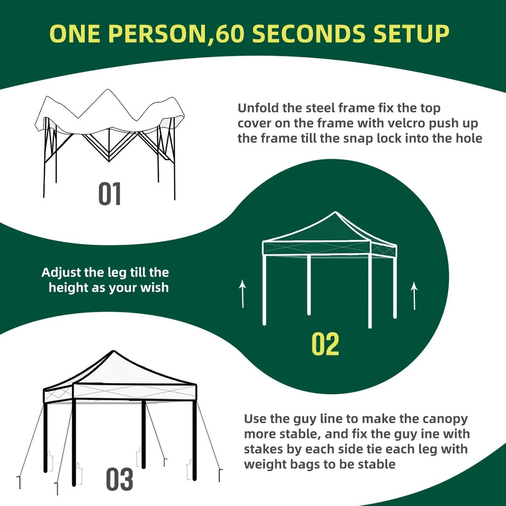 10x10 Pop Up Canopy Tent With Durable Silver Coated Cover And Adjustable Slant Legs, Easy Setup Outdoor Patio Instant Sun Shelter - Blue, Included 1 x Storage Carry Bag, 4 x Guylines, 8 x Stakes