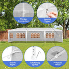 10'x30' Canopy Tent, Canopy Party Tent with 8 Removable Sidewalls,Waterproof Gazebo Tent for Patio/Outdoor/Wedding Parties and Events, White