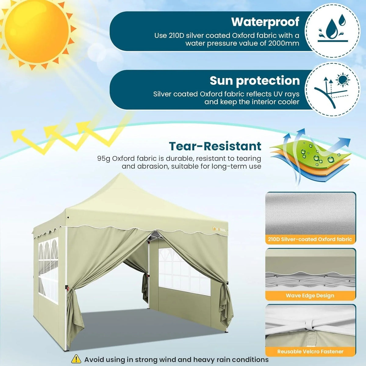 SANOPY 10' x 20' Pop up Canopy Party Tent with 6 Removable Sidewalls, Wave Eave Outdoor Waterproof Patio Gazebo Tent with Carry Bag, Backyards Camping Picnics, Black
