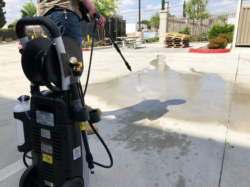 All Power 2000 PSI 1.6 GPM Electric Pressure Washer With Hose Reel for Buildings, Walkway, Vehicles and Outdoor Cleaning, Grey, APW5006