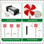 Set of 3 28inch Christmas Pathway Light Lollipop 8 Lighting Modes Flickering Candy Marker Waterproof Outdoor Christmas Decor Light