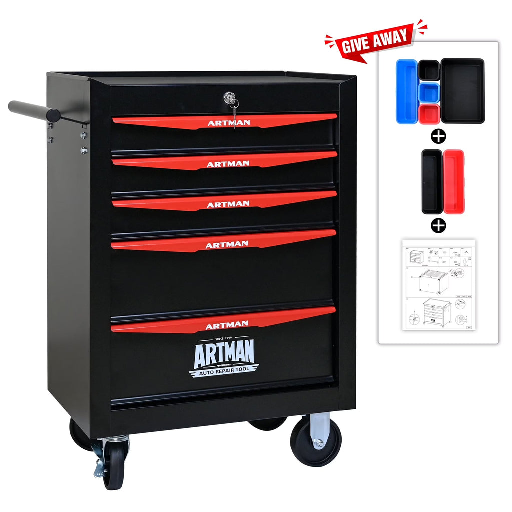 ARTMAN  20" 5-Drawer Rolling Metal Tool Chest Cabinet,Steel Tool Storage Box Organizer for Garage Workshop Warehouse