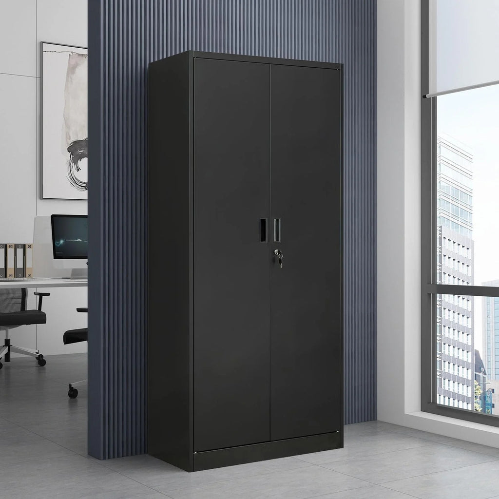 Metal Storage Cabinet, Garage Metal Cabinet with Doors, Adjustable Shelf Height & Steel Lockable Storage Cabinet, Tool Cabinets for Office, Home, Gym, School and Kitchens