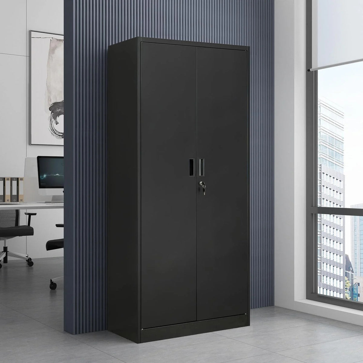 Metal Storage Cabinet, Garage Metal Cabinet with Doors, Adjustable Shelf Height & Steel Lockable Storage Cabinet, Tool Cabinets for Office, Home, Gym, School and Kitchens