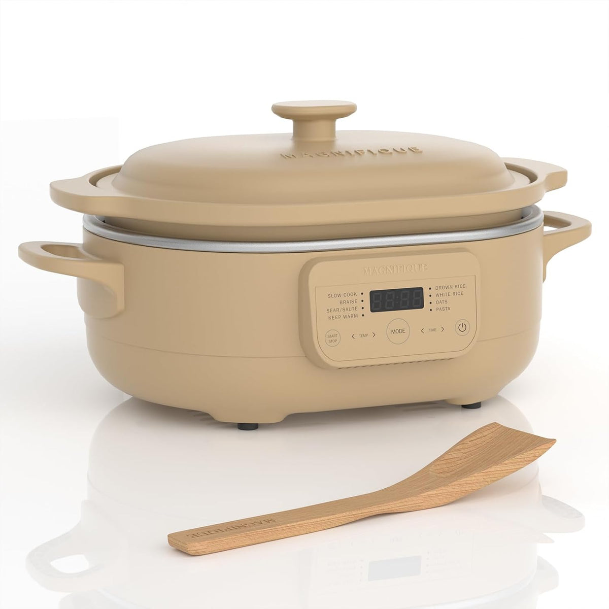 4 Quart Programmable Casserole Slow Cooker, 8-in-1 Multi Cooker with Removable Non-Toxic Stoneware Crock, Claypot Slow Cooker, Rice-cooking, Nonstick, Oven Safe Pot to 450°F, Olive