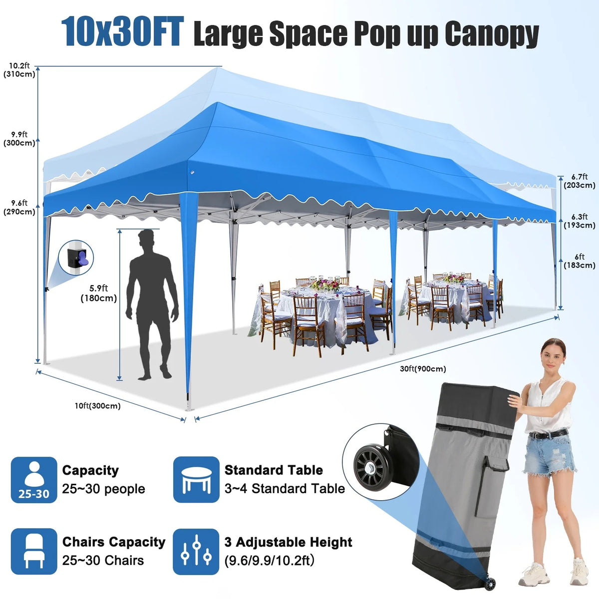 SANOPY 10' x 20' Pop up Canopy Party Tent with 6 Removable Sidewalls, Wave Eave Outdoor Waterproof Patio Gazebo Tent with Carry Bag, Backyards Camping Picnics, Black