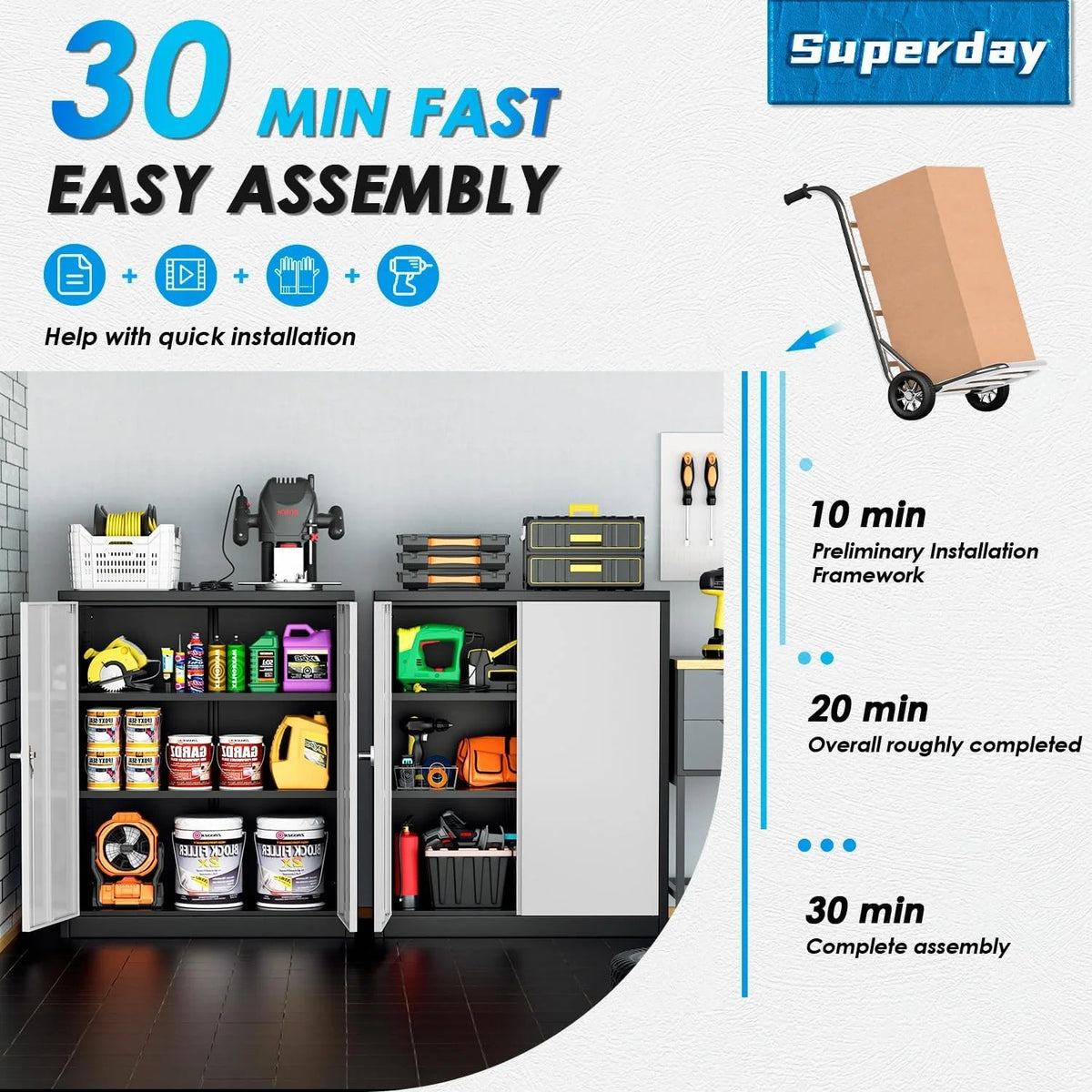 Superday Locking Metal Storage Cabinet with 2 Drawers, Lockable Garage Storage Cabinet with Locking Doors and Adjustable Shelves, Tool Cabinets for Home Office, School, Etc