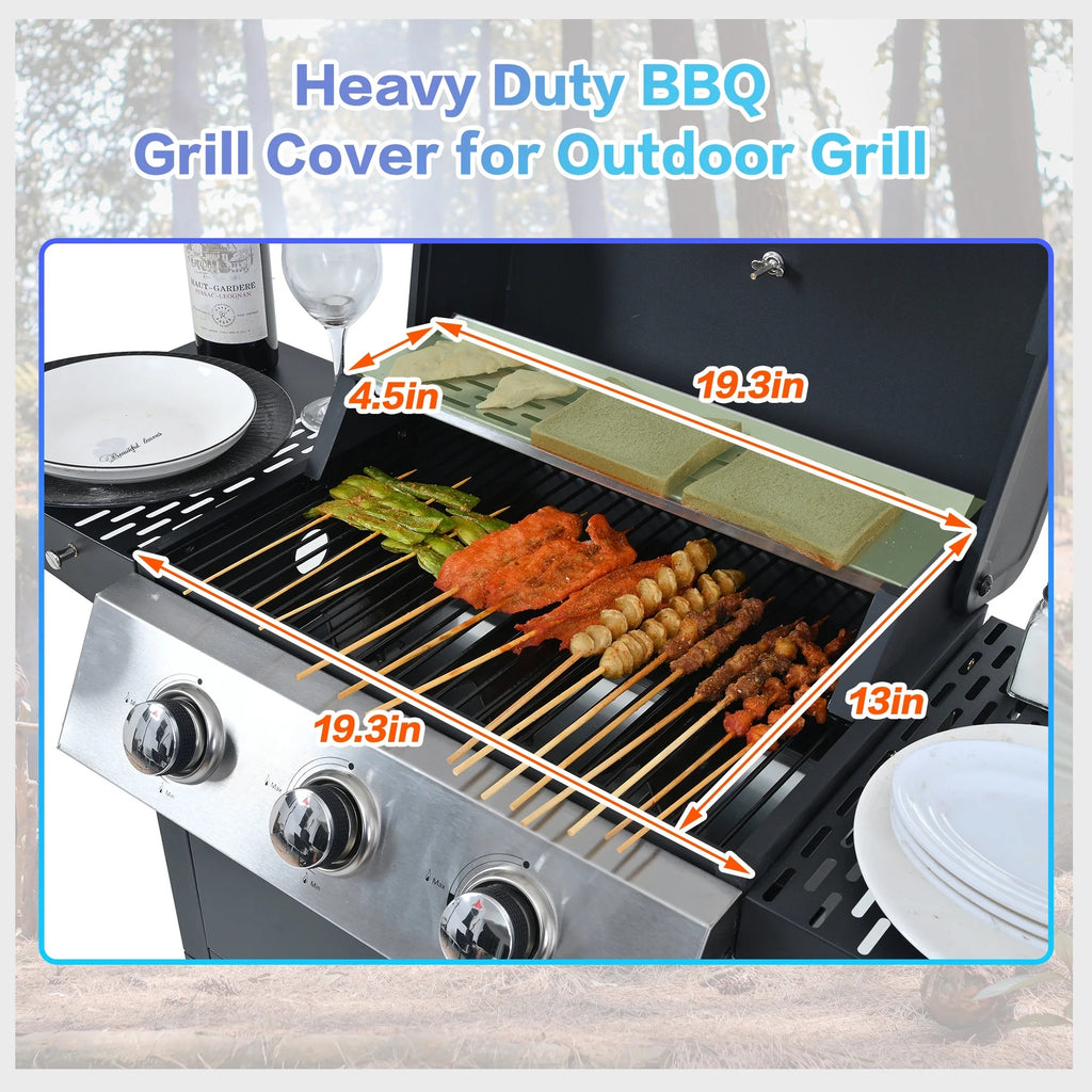 Qiushi 3-Burner Propane Gas Grill, 26,000 BTU Stainless Steel BBQ Grill with 2 Shelves & Thermometer, Outdoor Patio Grill with Electronic Ignition, Wheels & Bottle Opener -M?Durable & Even Heating