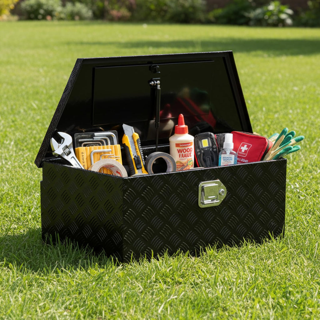 39 inch Trailer Tongue Box,Aluminum Trailer Tool Box for Storage,Trailer Box w/Lock and Keys,Heavy Duty Waterproof Black Box - 39 X 15 X 12 inch