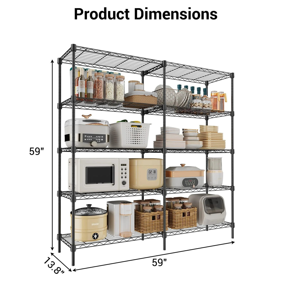 TROPOW 5 Tier Wire Shelving Garage Shelving Heavy Duty Adjustable Garage Shelves, Storage Rack for Storage Warehouse Pantry Closet, Basement Pantry Utility Storage Shelves, 59" W X59 H X 13.8" D