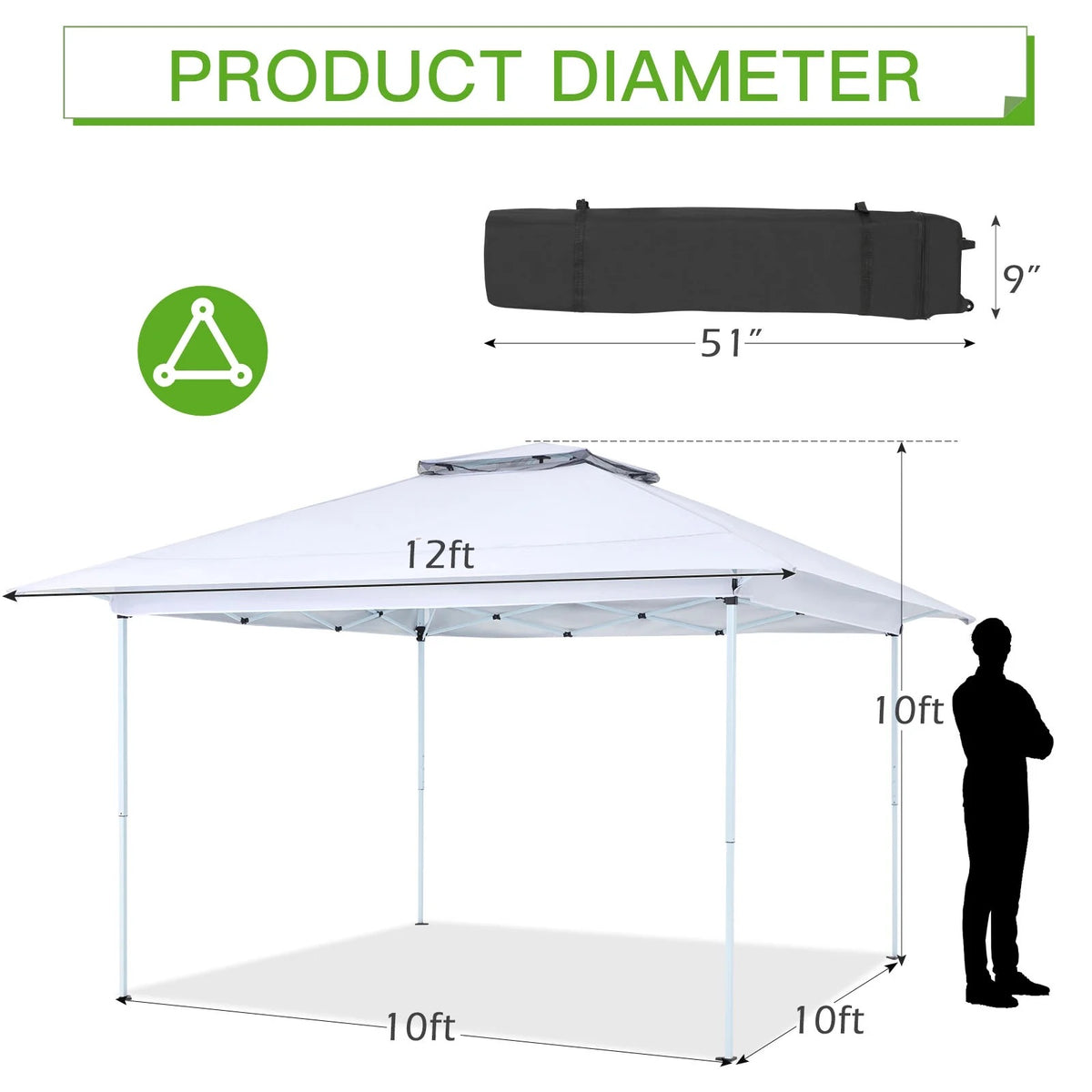 AVAWING 12x12 ft Outdoor Pop-up Canopy Party Tent Easy Setup Patio Wedding Tent, Khaki