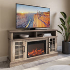 BELLEZE 58" TV Stand with 23" Electric Fireplace, Fireplace TV Console for TVs up to 65", Home Entertainment Center with Storage Cabinet and Adjustable Shelves - Astorga (Gray Wash)