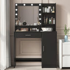 Vanity Desk with Mirror & Light, Large Drawer Three Level Storage Dresser, 3 Lighting Modes Adjustable Brightness, Bedroom Dressing Table
