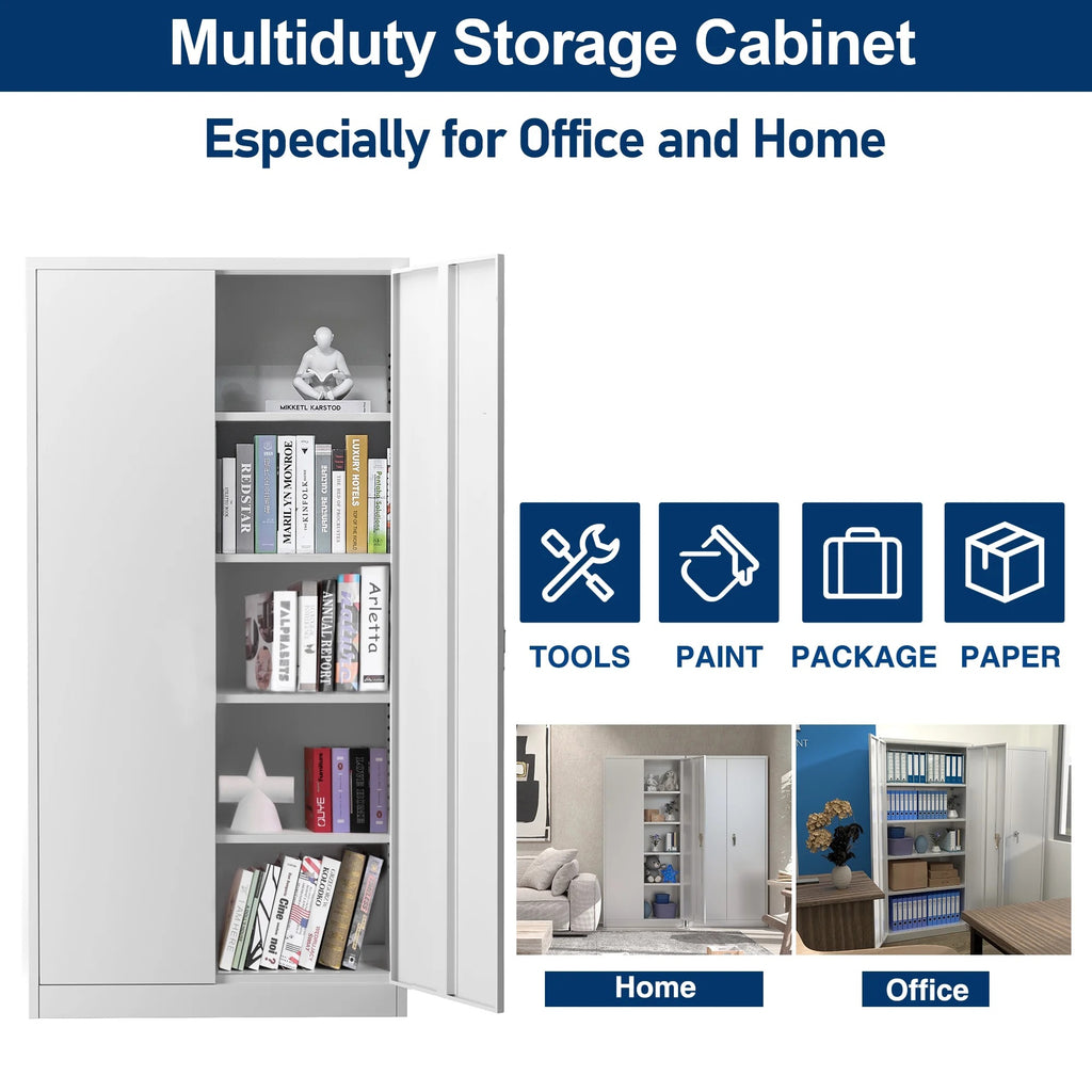 Aobabo Metal Storage Cabinet with Lock & Pegboard,Garage Storage Cabinet with 5 Adjustable Shelves,Tool Storage Cabinets for Home Office Garage,Assembly Required,Black