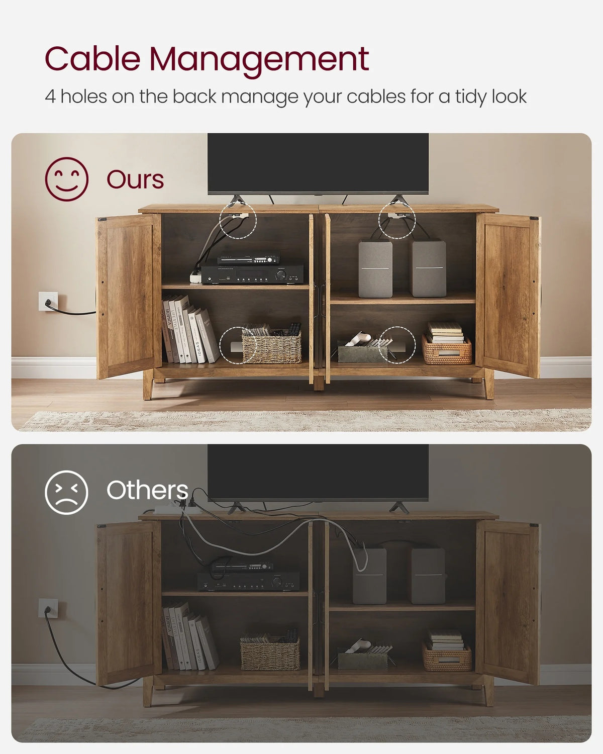 Buffet Cabinet Sideboard Storage Cabinet with Adjustable Shelves for Living Room Rustic Walnut