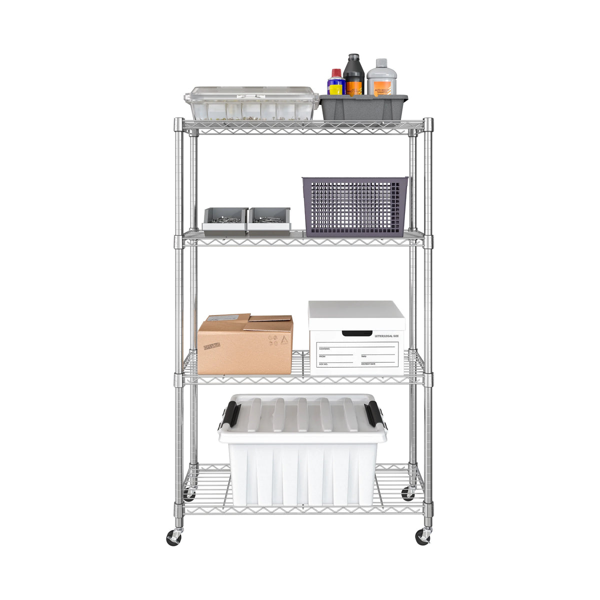 Seville Classics Solid Steel Wire Shelving Storage Unit Adjustable Shelves Organizer Rack, for Home, Kitchen, Office, Garage, Bedroom, Closet, Silver, 4-Tier, 36" W x 14" D