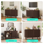 LINSY HOME Fluted Pantry Storage Cabinet, Kitchen Cabinets with Sliding Tambour Door, Wide Storage Cabinet with Removable & Adjustable Shelves for Dining Room, Living Room, Bathroom, Oak