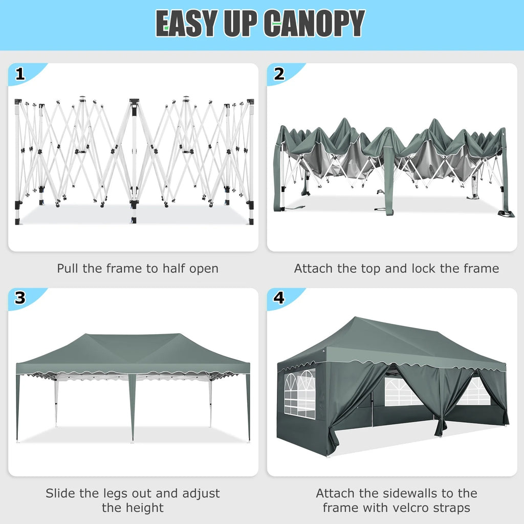 HOTEEL Canopy 10'x20' Pop Up Canopy Tent Heavy Duty Waterproof Adjustable Commercial Instant Canopy Outdoor Party Canopy Parties,Wedding,Outside Patio,Event,Backyard,White