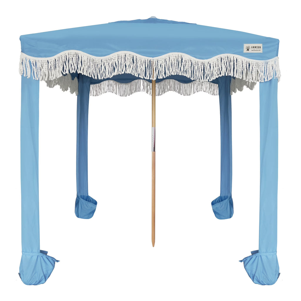 AMMSUN 6'-6' Boho Beach Cabana Tent Canopy with Tassels Fringe UPF50+ Outdoor for Beach Patio,White