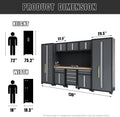HPDMC Garage Storage Cabinet System 9-Pcs Workshop Set Metal Garage Cabinets and Storage System with Steel Cabinet Drawers, Rolling Chest, Workbench, Pegboard for Garage Tool Organization