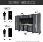 HPDMC Garage Storage Cabinet System 9-Pcs Workshop Set Metal Garage Cabinets and Storage System with Steel Cabinet Drawers, Rolling Chest, Workbench, Pegboard for Garage Tool Organization