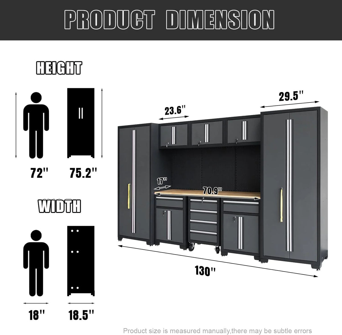 HPDMC Garage Storage Cabinet System 9-Pcs Workshop Set Metal Garage Cabinets and Storage System with Steel Cabinet Drawers, Rolling Chest, Workbench, Pegboard for Garage Tool Organization