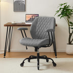 Home Office Desk Chair with Rubber Casters, Ergonomic Computer Chair with Lumbar Support, Adjustable Height Rolling Swivel Executive Task Chair with Armrests, Brown Leather