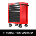 26-Inch W x 36.5-Inch H 5-Drawer Steel Rolling Cabinet, Red