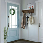 Wood Wall Key Holder with Shelf, Decorative Entryway Mail Organizer with Large Coat Hooks and Storage Rack