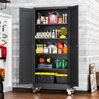 Erosoei 75"H Metal Garage Storage Cabinet with Wheels, Tool Storage Cabinet with 5 Adjustable Shelves