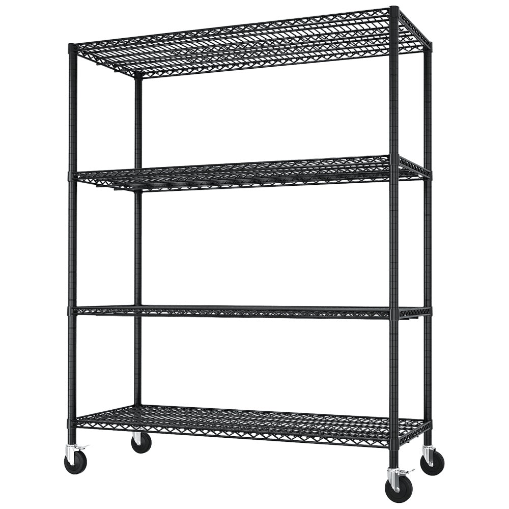 IVV 4-Tier Wire Shelving Unit on Wheels, Rolling Metal Storage Utility Rack, 2500LBS Capacity, Height Adjustable for Restaurant Garage Pantry Kitchen, 55.12"L x 23.62"W x 75.59"H, Black