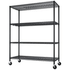 IVV 4-Tier Wire Shelving Unit on Wheels, Rolling Metal Storage Utility Rack, 2500LBS Capacity, Height Adjustable for Restaurant Garage Pantry Kitchen, 55.12"L x 23.62"W x 75.59"H, Black