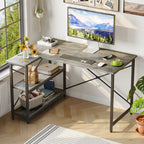 Small L Shaped Computer Desk with Storage Shelves, Compact Corner Workstation for Home Office and Study