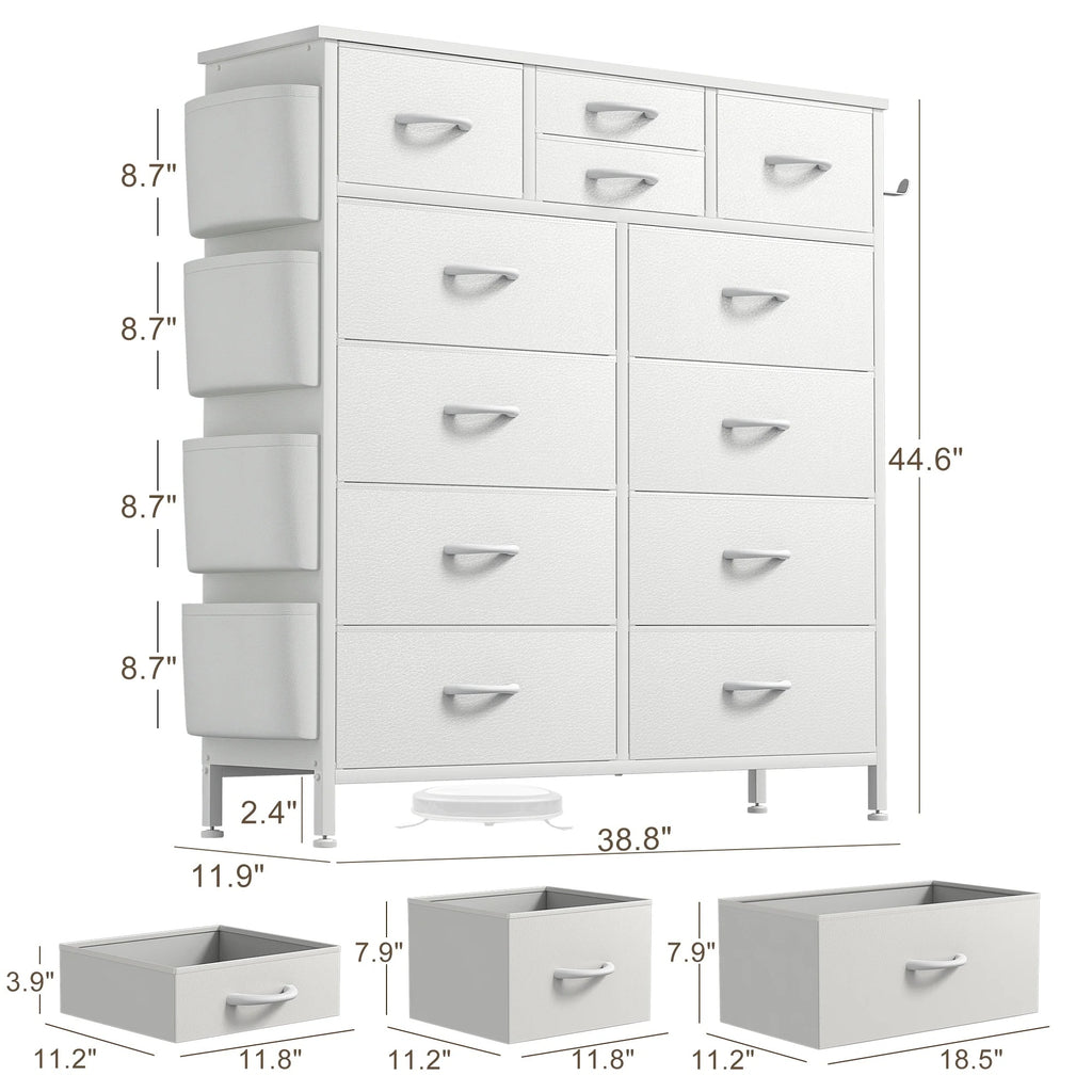 12 Drawer Fabric Dresser, Tall Bedroom Chest of Drawers with Storage